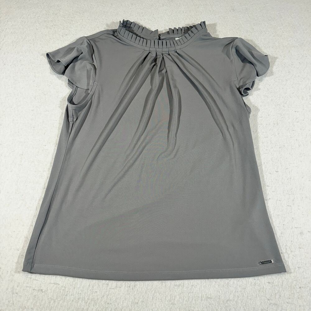 Calvin Klein Women’s Gray Pleated Ruffle Neck Flutter Sleeve Blouse Top S